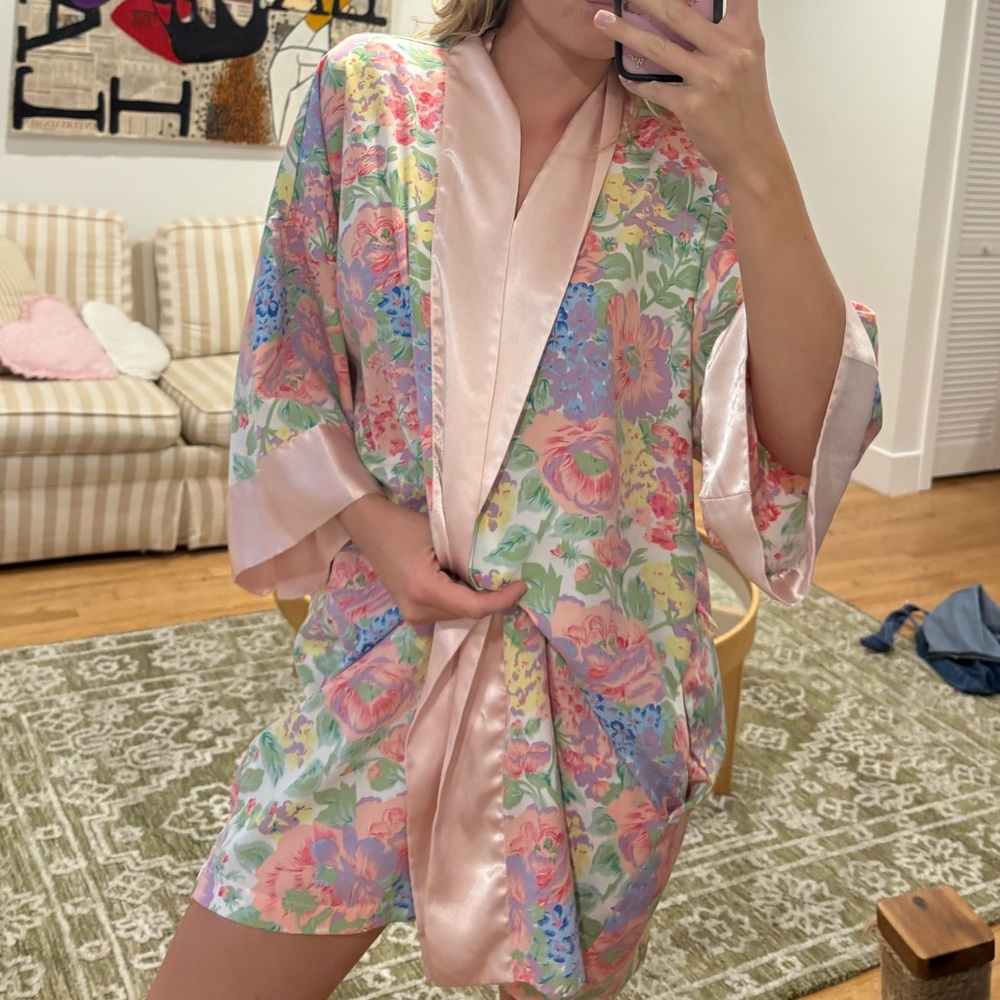 Victoria's Secret Vintage Gold Label Pastel Floral Robe